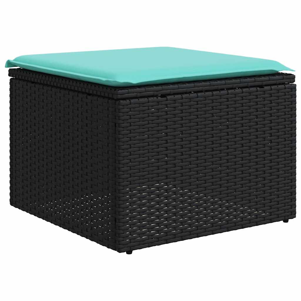9-teiliges Gartensofa-Set mit Kissen, schwarzes Polyrattan