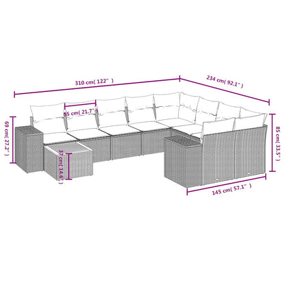 10-tlg. Garten-Sofagarnitur mit Kissen Schwarz Poly Rattan
