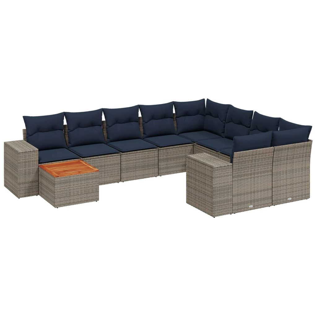 10-teiliges Gartensofa-Set mit Kissen, grau, Polyrattan