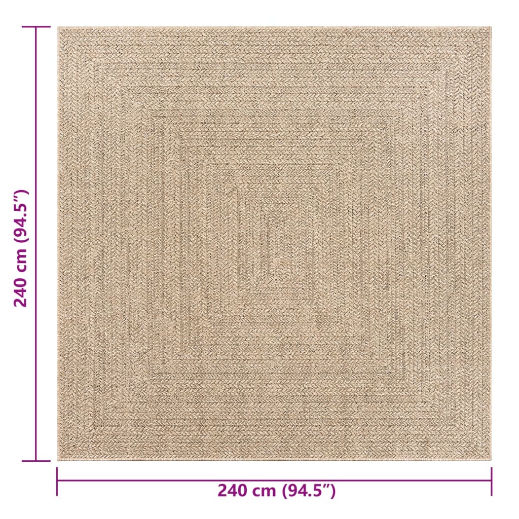 Tapis ZIZUR 240x240 cm aspect jute intérieur et extérieur