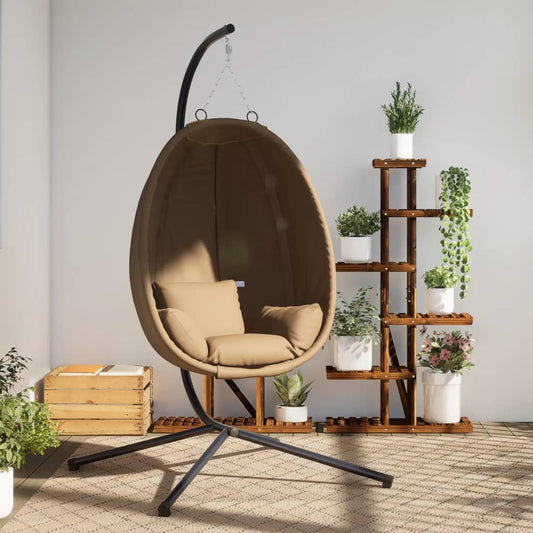 Chaise suspendue design oeuf avec pied tissu taupe et acier