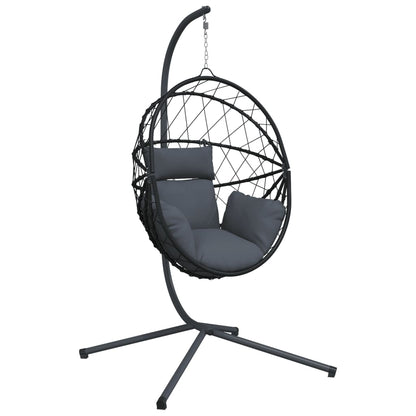 Hängesessel Ei-Design mit Ständer Anthrazit Rattan und Stahl