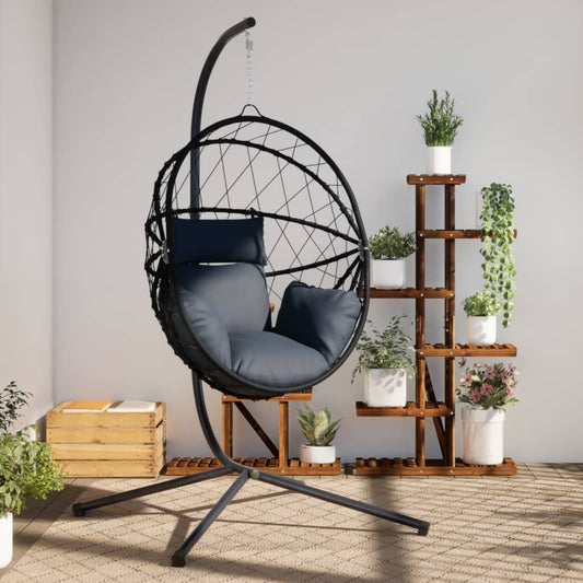 Chaise suspendue design œuf avec rotin anthracite et support en acier