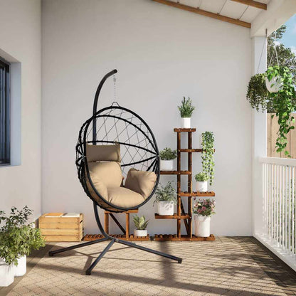 Hängesessel Ei-Design mit Ständer Taupe Rattan und Stahl