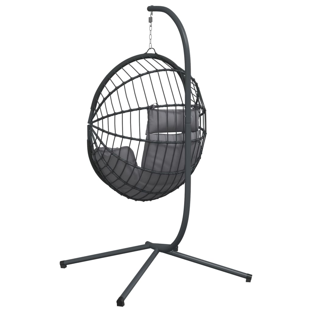 Hängesessel Ei-Design mit Ständer Grau Rattan und Stahl