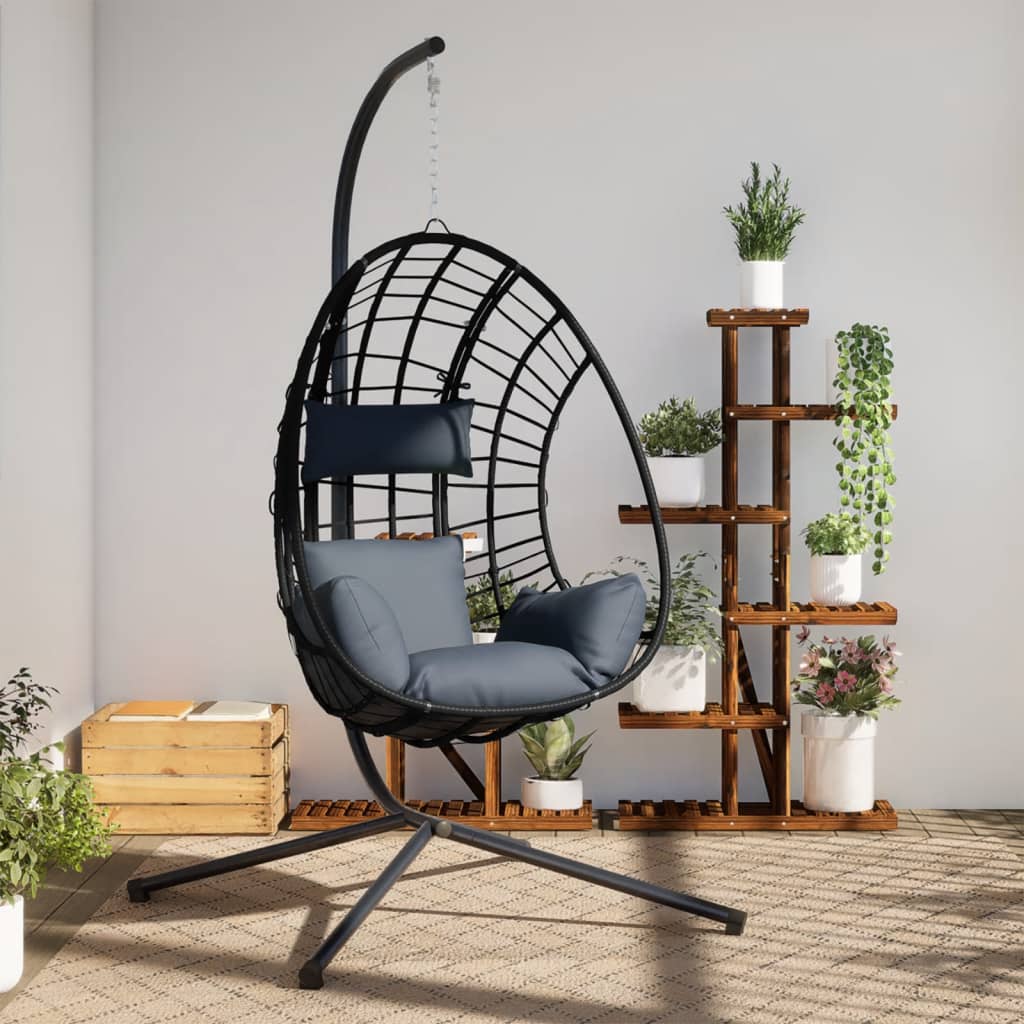 Hängesessel Ei-Design mit Ständer Anthrazit Rattan und Stahl