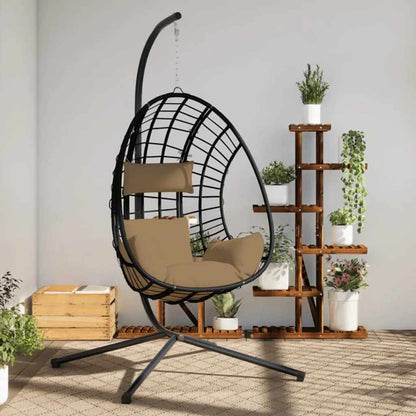 Hängesessel Ei-Design mit Ständer Taupe Rattan und Stahl
