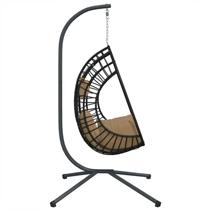 Hängesessel Ei-Design mit Ständer Taupe Rattan und Stahl