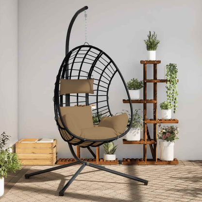 Hängesessel Ei-Design mit Ständer Taupe Rattan und Stahl