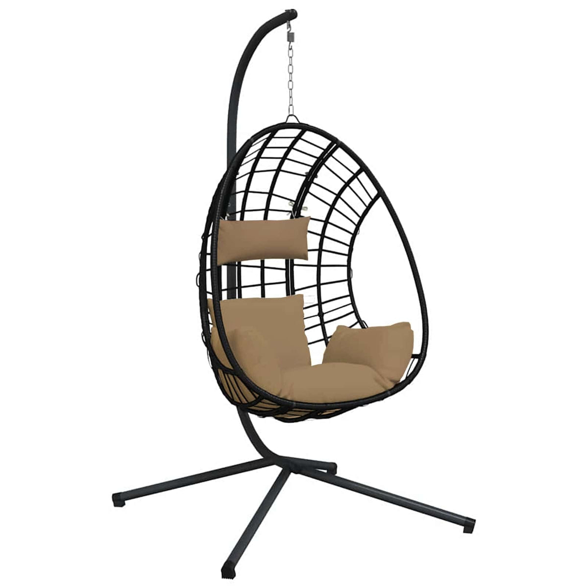 Hängesessel Ei-Design mit Ständer Taupe Rattan und Stahl