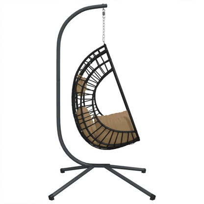 Hängesessel Ei-Design mit Ständer Taupe Rattan und Stahl