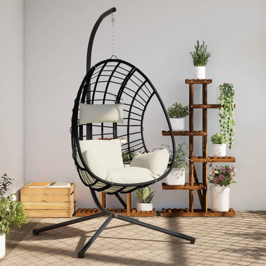 Hängesessel Ei-Design mit Ständer Beige Rattan und Stahl