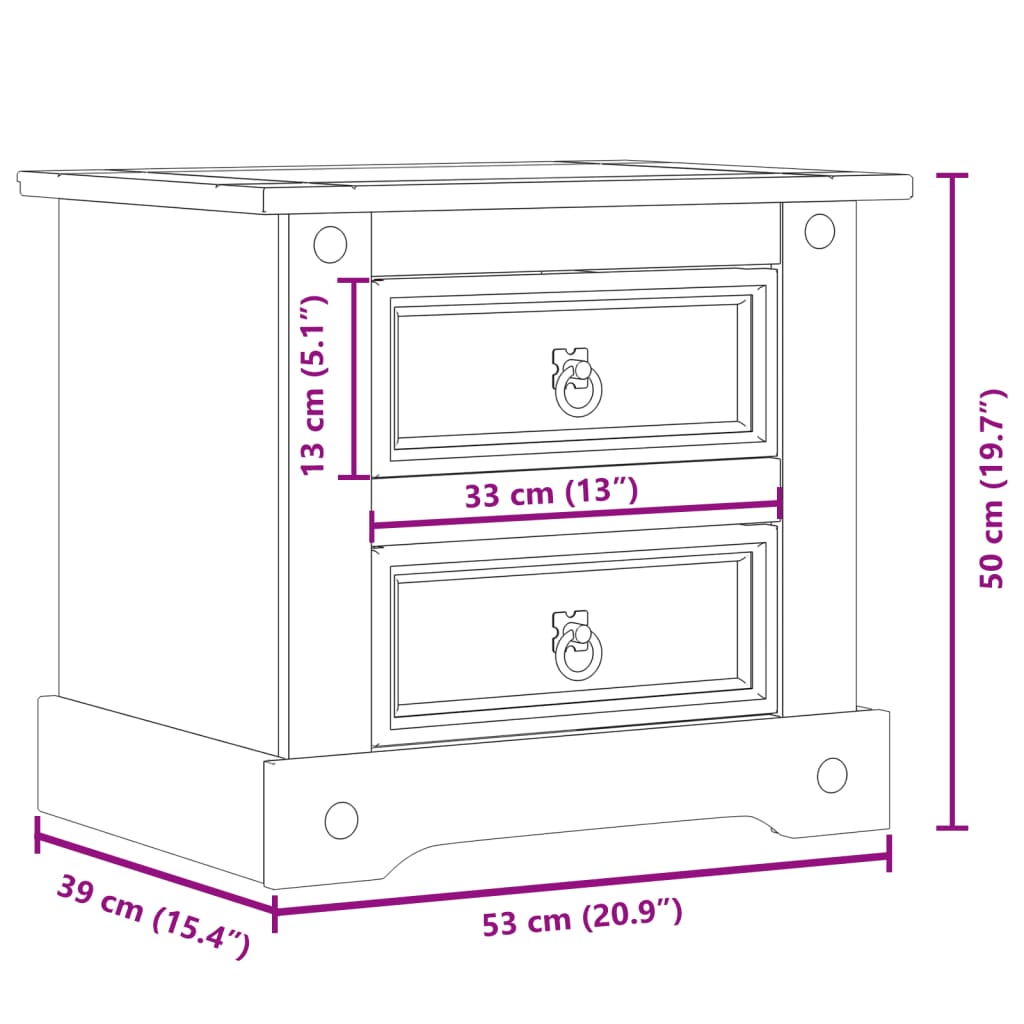 Table de chevet Corona 53x39x50 cm en bois de pin massif