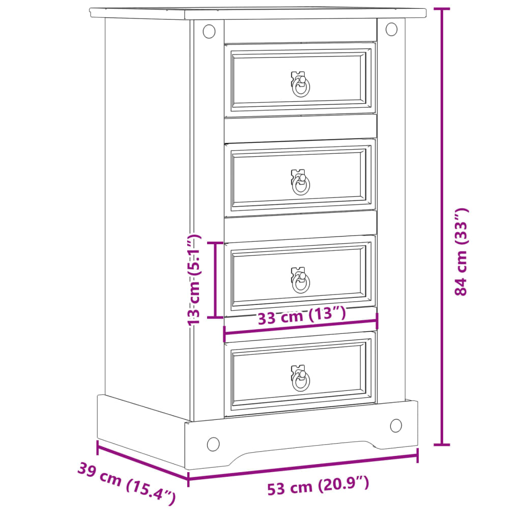 Table de chevet Corona 53x39x84 cm en bois de pin massif