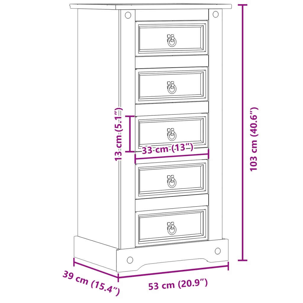 Table de chevet Corona 53x39x103 cm en bois de pin massif