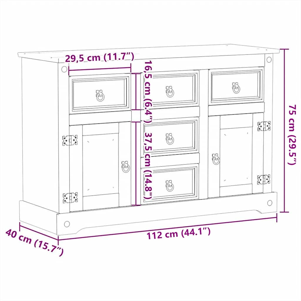 Sideboard Corona 112x40x75 cm Massivholz Kiefer