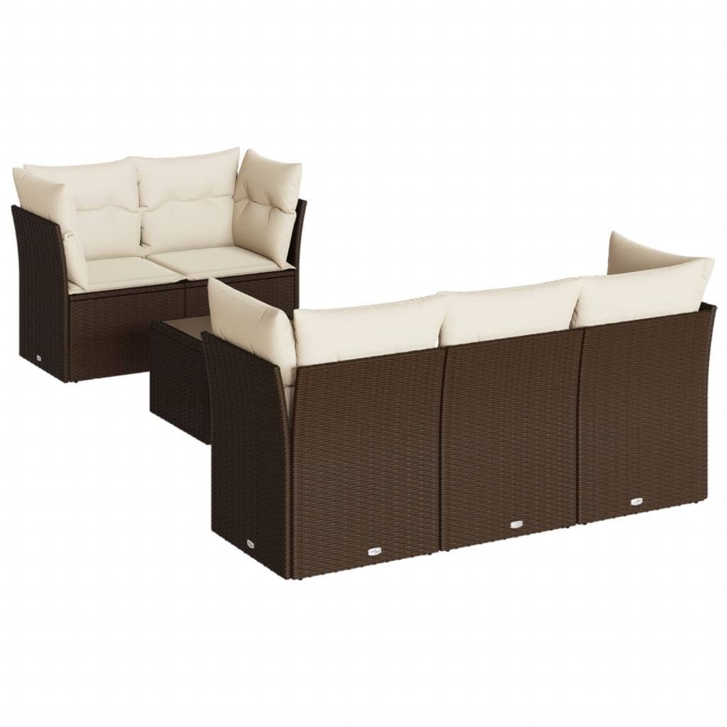 7-tlg. Garten-Sofagarnitur mit Kissen Braun Poly Rattan