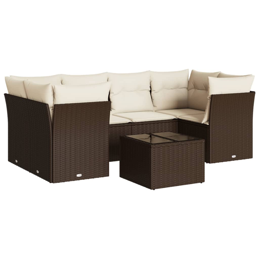 7-tlg. Garten-Sofagarnitur mit Kissen Braun Poly Rattan