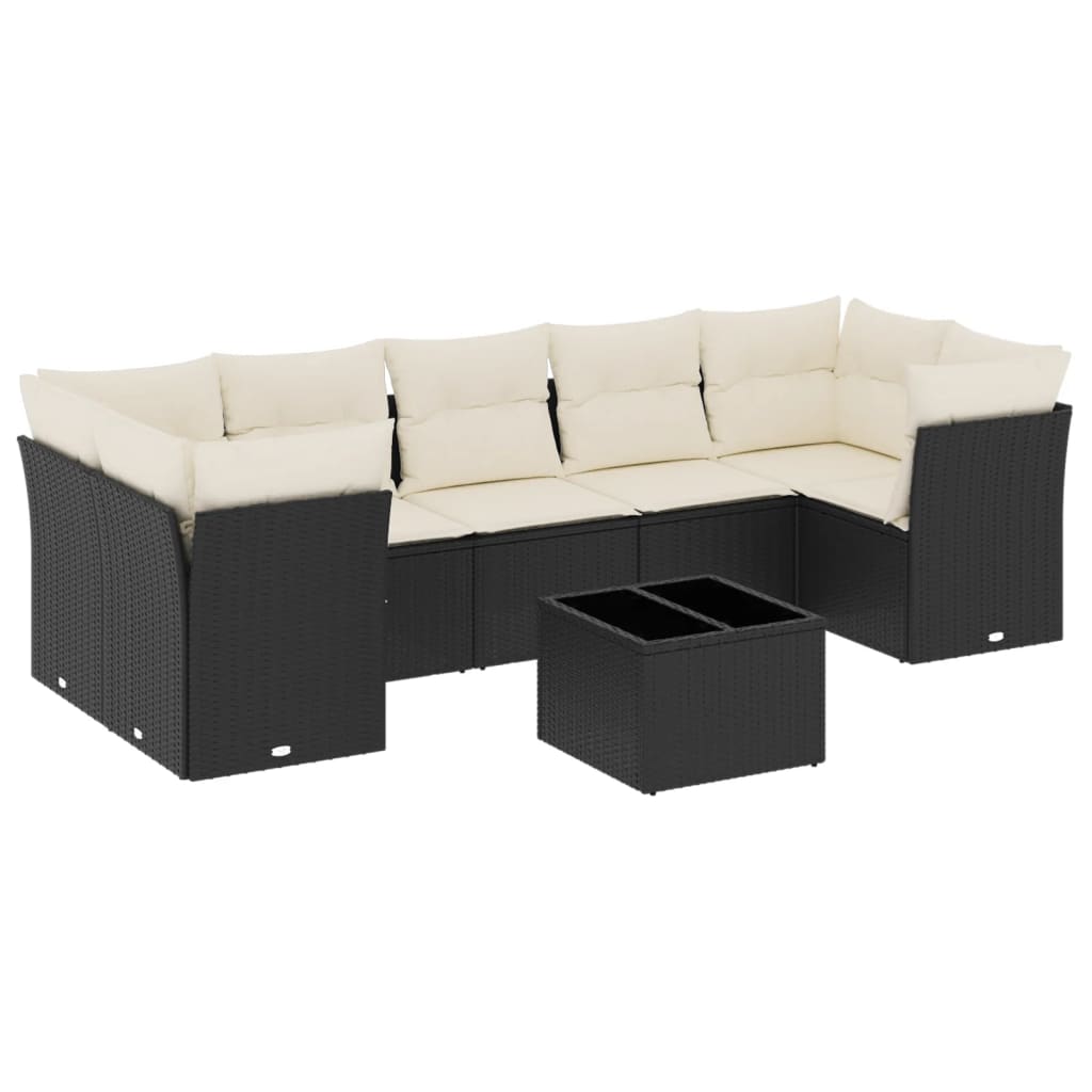 8-piece garden sofa set with cushions, black poly rattan
