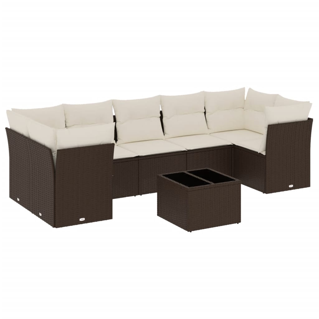 8-tlg. Garten-Sofagarnitur mit Kissen Braun Poly Rattan
