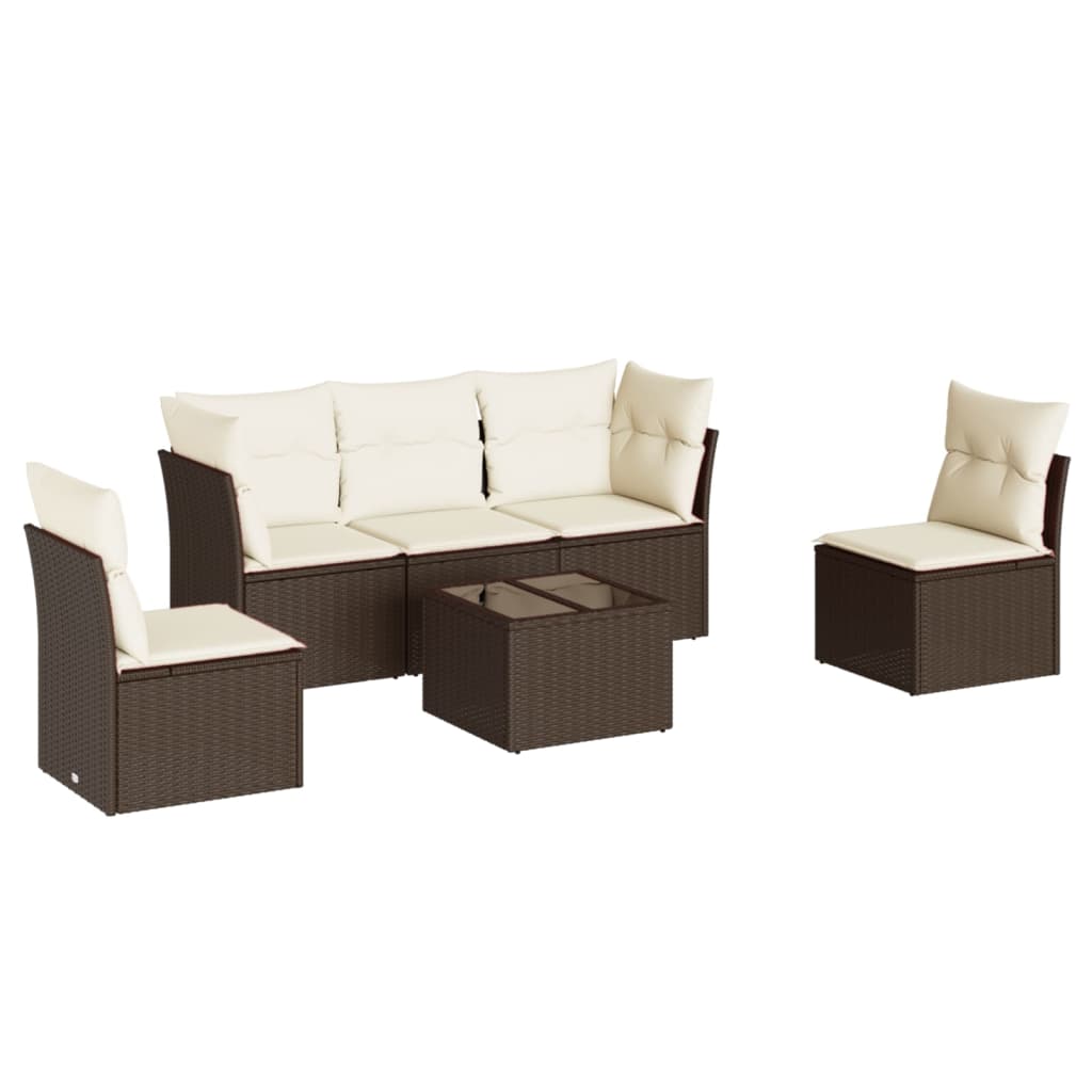 6-tlg. Garten-Sofagarnitur mit Kissen Braun Poly Rattan