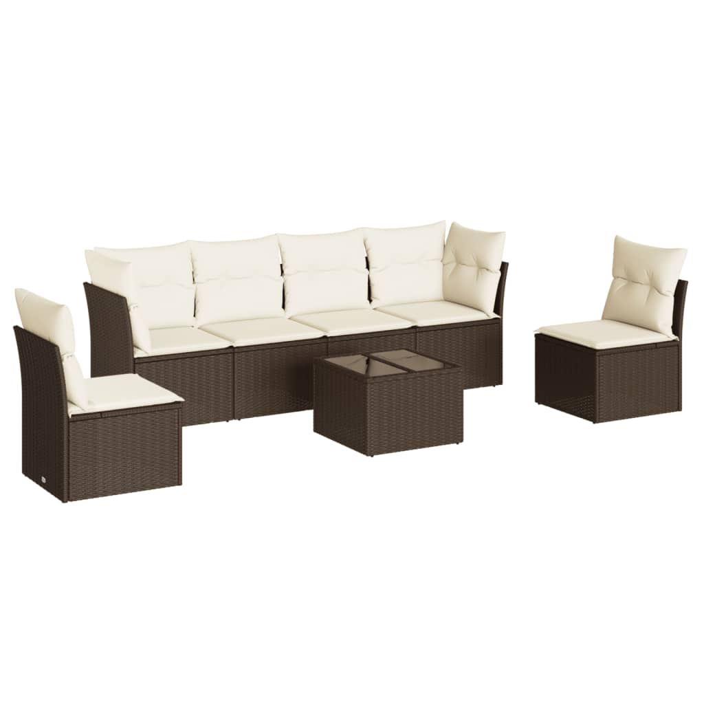 7-tlg. Garten-Sofagarnitur mit Kissen Braun Poly Rattan
