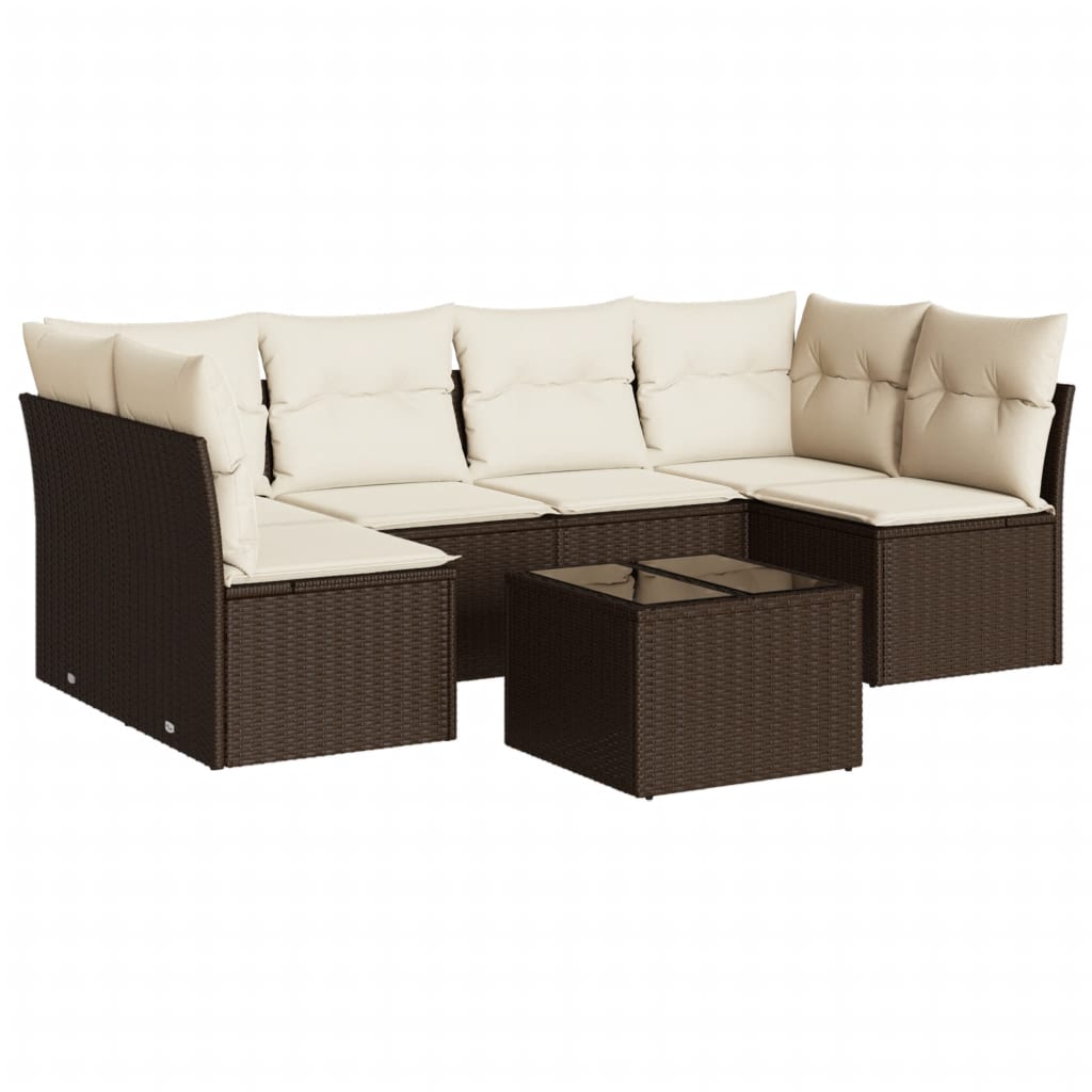 7-tlg. Garten-Sofagarnitur mit Kissen Braun Poly Rattan