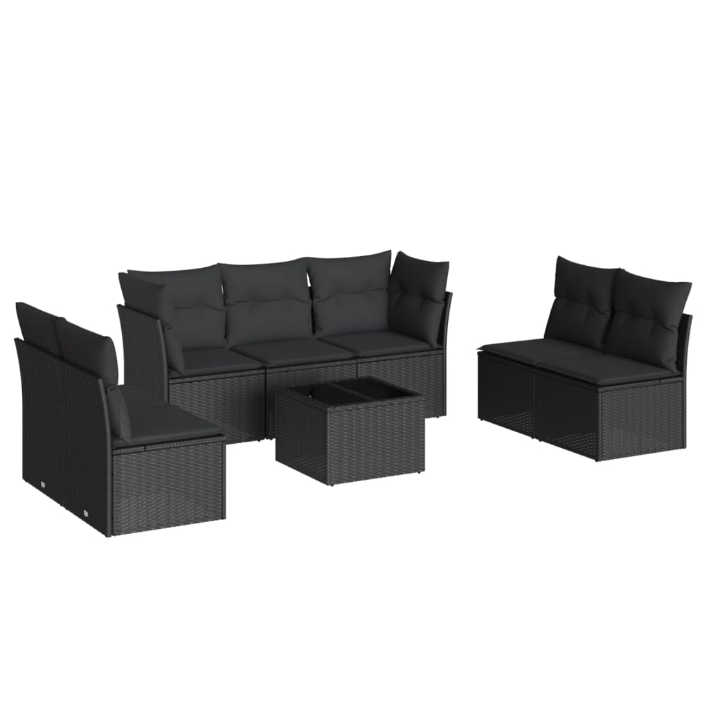 8-piece garden sofa set with cushions, black poly rattan