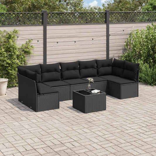 Ensemble de canapés de jardin 8 pièces avec coussins, en polyrotin noir