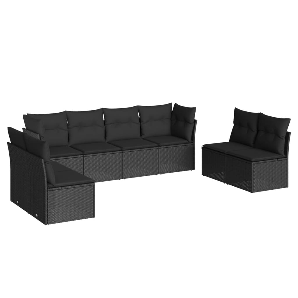 8-piece garden sofa set with cushions, black poly rattan
