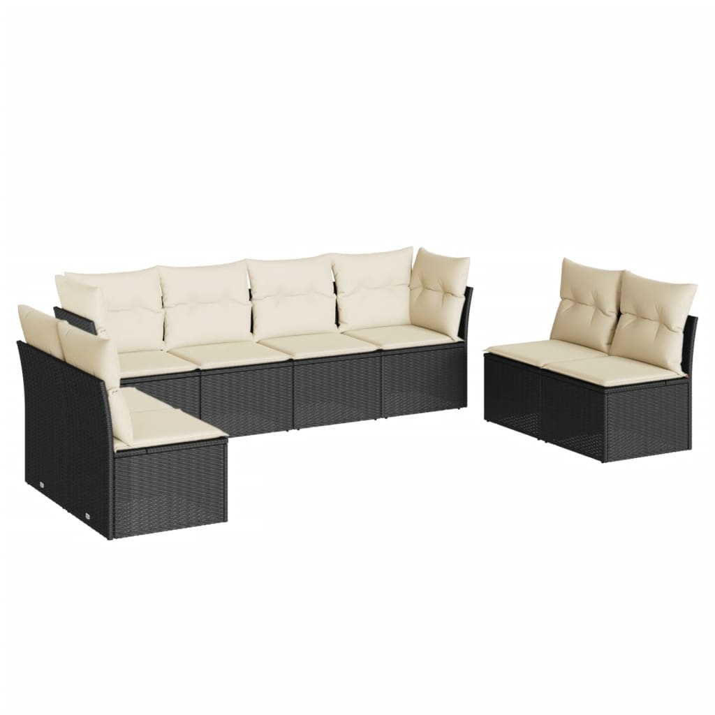 8-piece garden sofa set with cushions, black poly rattan