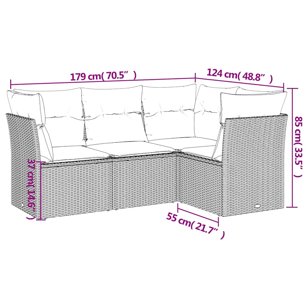 4-tlg. Garten-Sofagarnitur mit Kissen Schwarz Poly Rattan