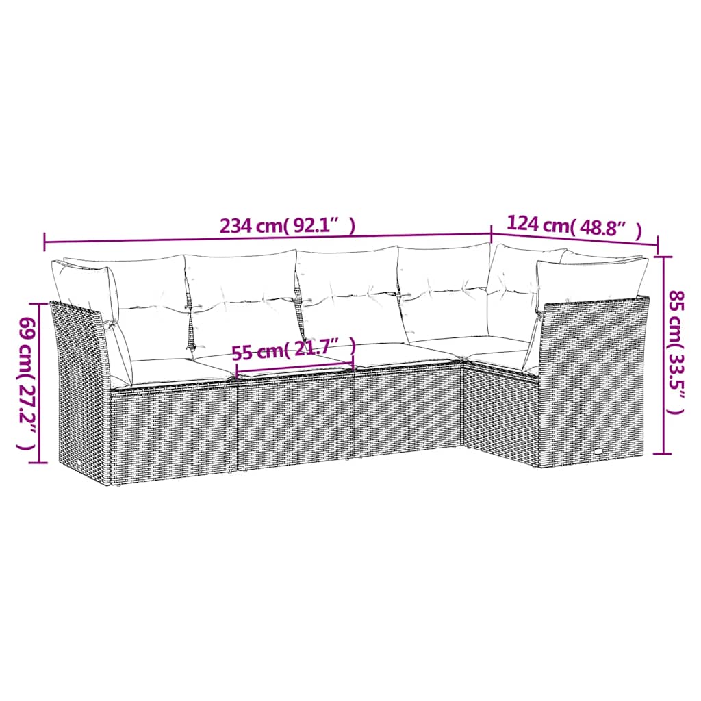 5-tlg. Garten-Sofagarnitur mit Kissen Schwarz Poly Rattan