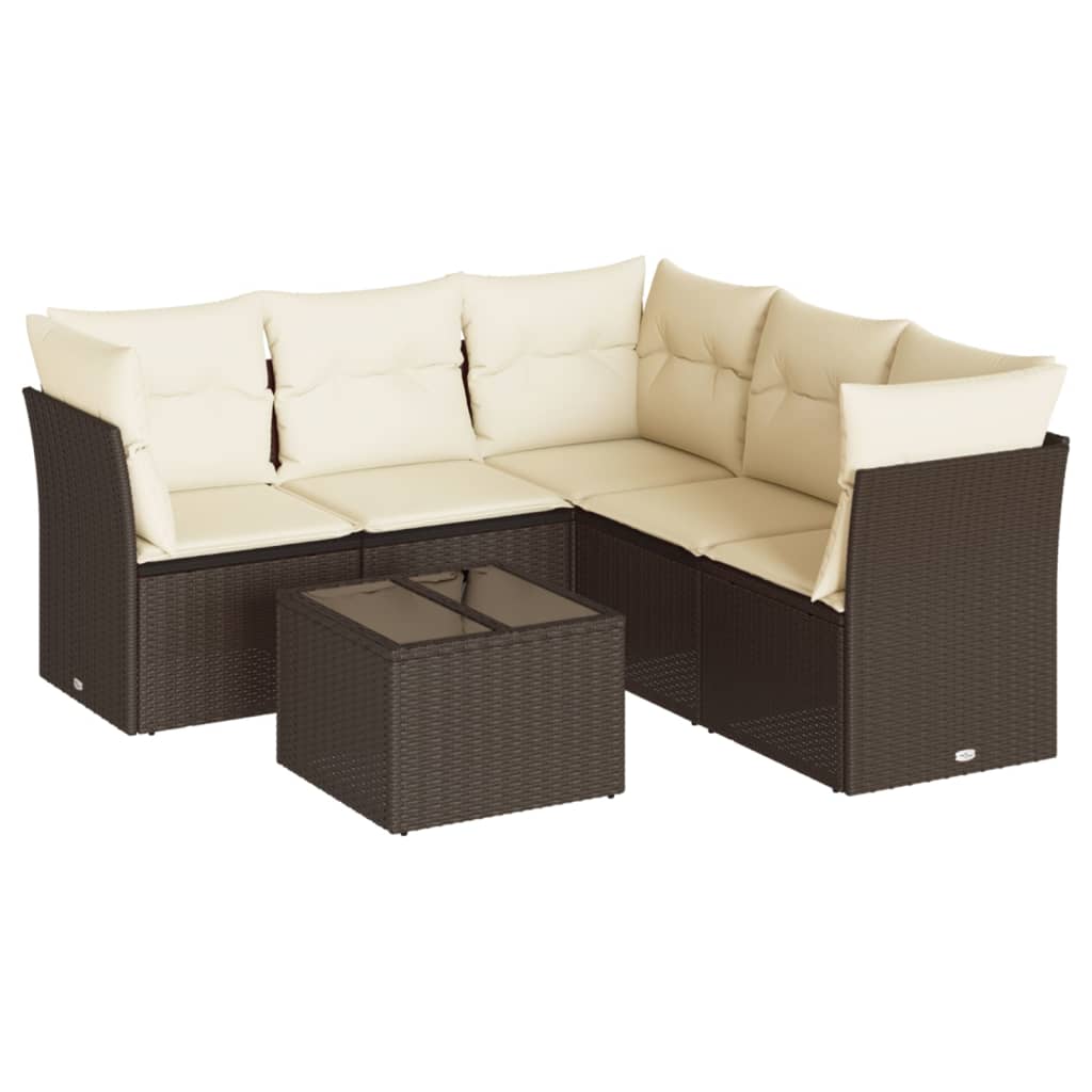 6-tlg. Garten-Sofagarnitur mit Kissen Braun Poly Rattan