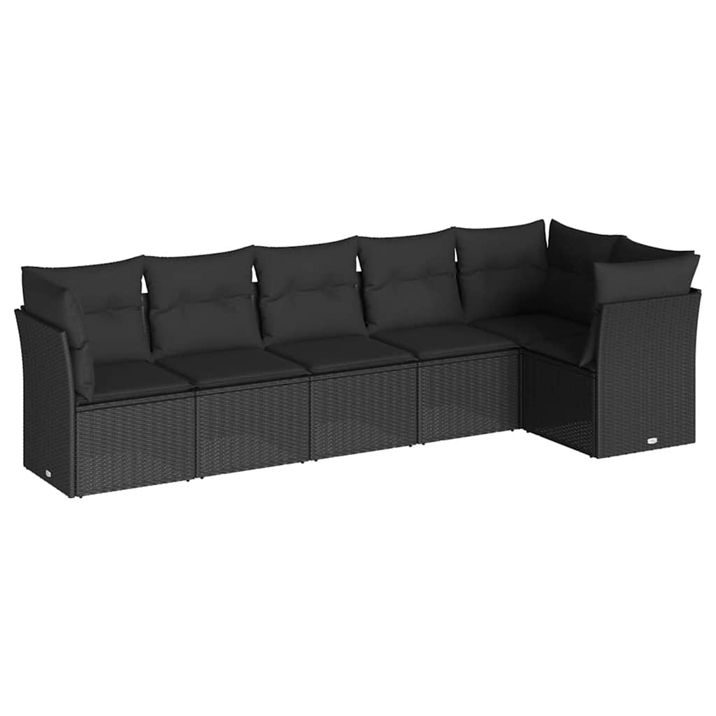 6-tlg. Garten-Sofagarnitur mit Kissen Schwarz Poly Rattan