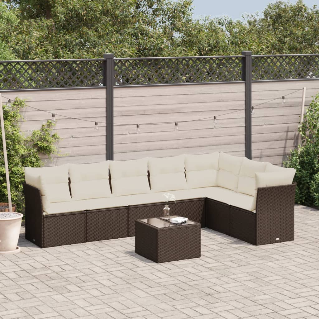 8-tlg. Garten-Sofagarnitur mit Kissen Braun Poly Rattan