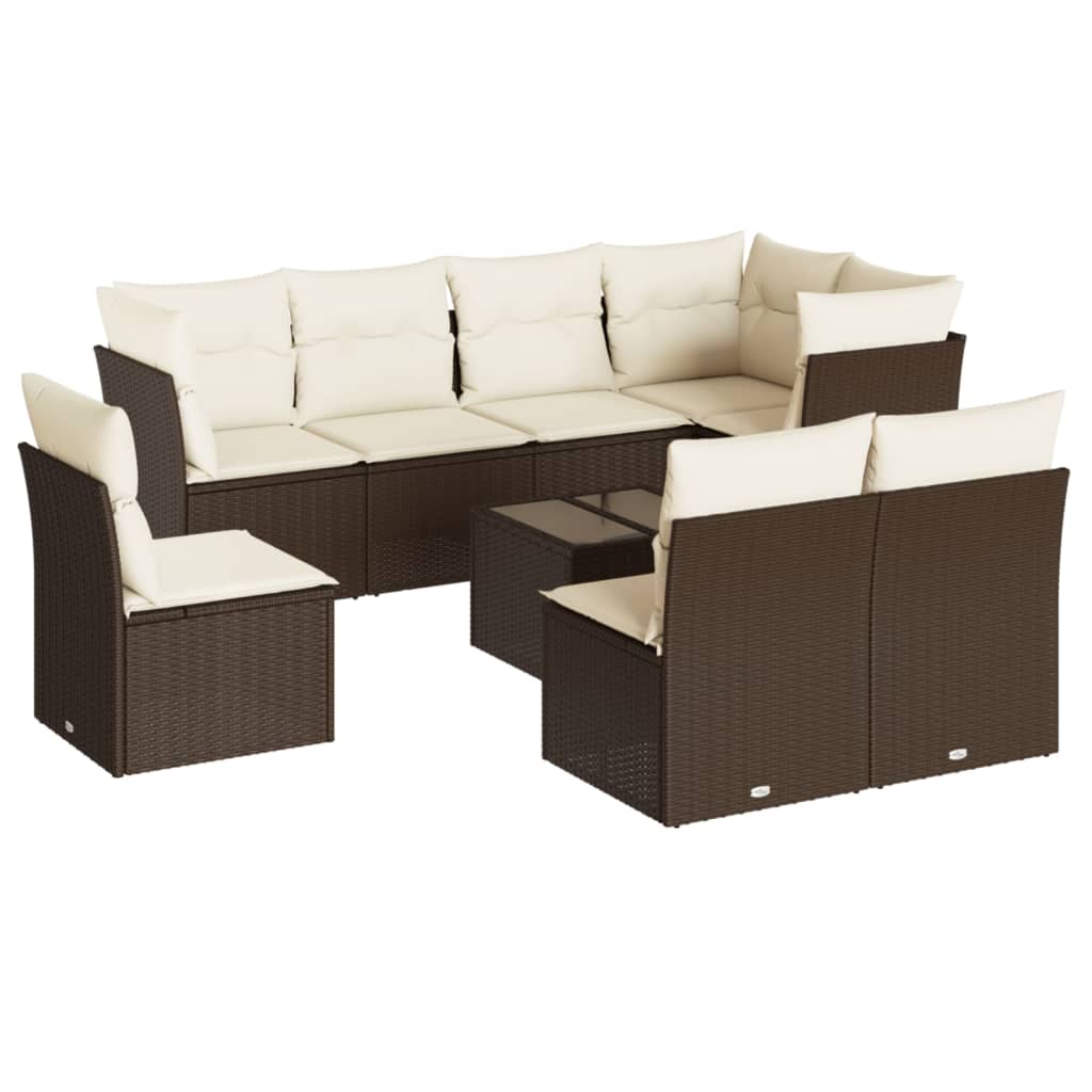 9-tlg. Garten-Sofagarnitur mit Kissen Braun Poly Rattan