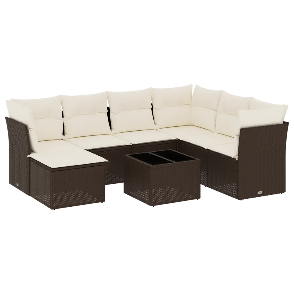 8-tlg. Garten-Sofagarnitur mit Kissen Braun Poly Rattan