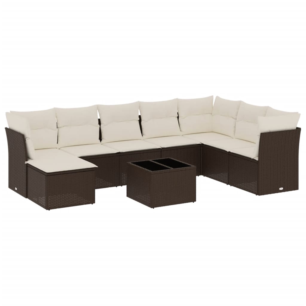 9-tlg. Garten-Sofagarnitur mit Kissen Braun Poly Rattan