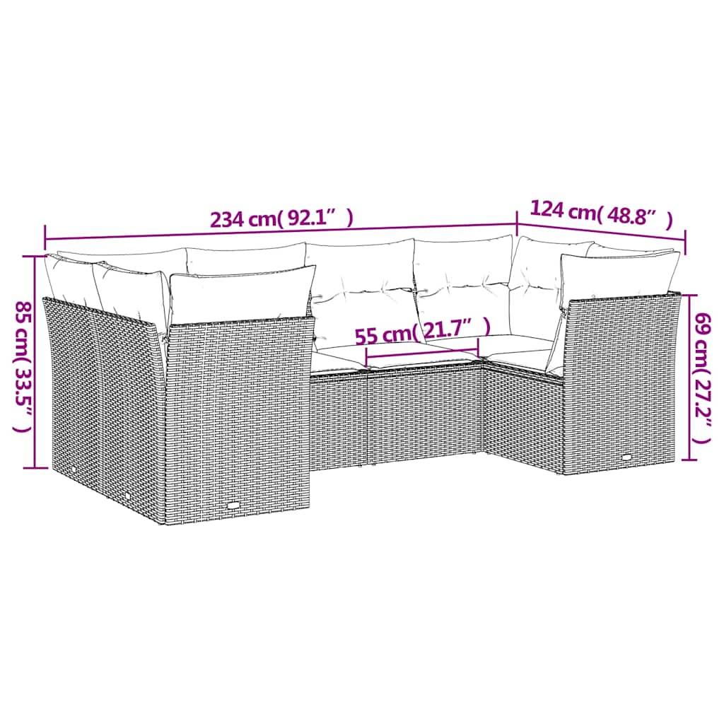 6-tlg. Garten-Sofagarnitur mit Kissen Schwarz Poly Rattan