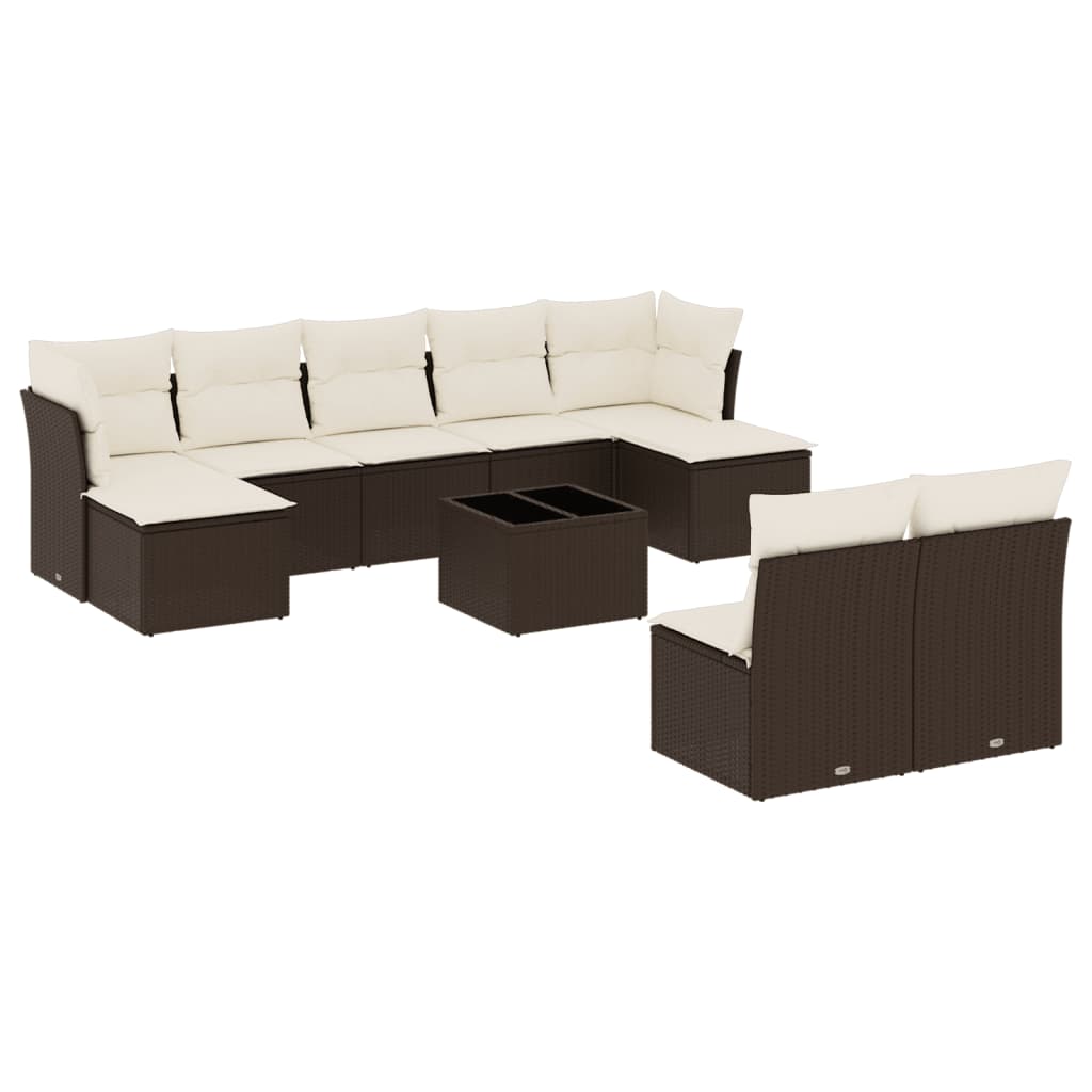 10-tlg. Garten-Sofagarnitur mit Kissen Braun Poly Rattan