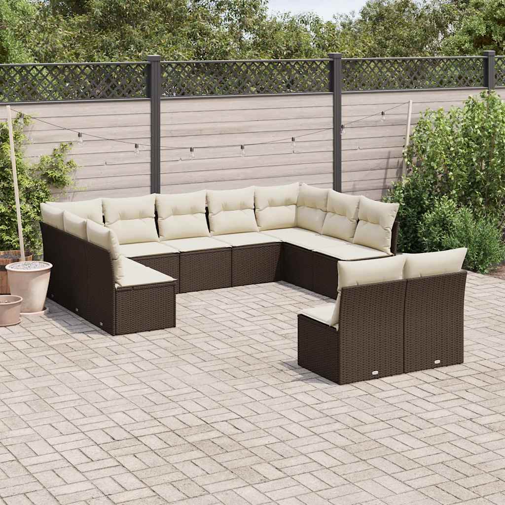 11-tlg. Garten-Sofagarnitur mit Kissen Braun Poly Rattan