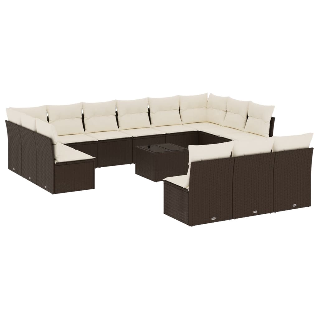 14-tlg. Garten-Sofagarnitur mit Kissen Braun Poly Rattan