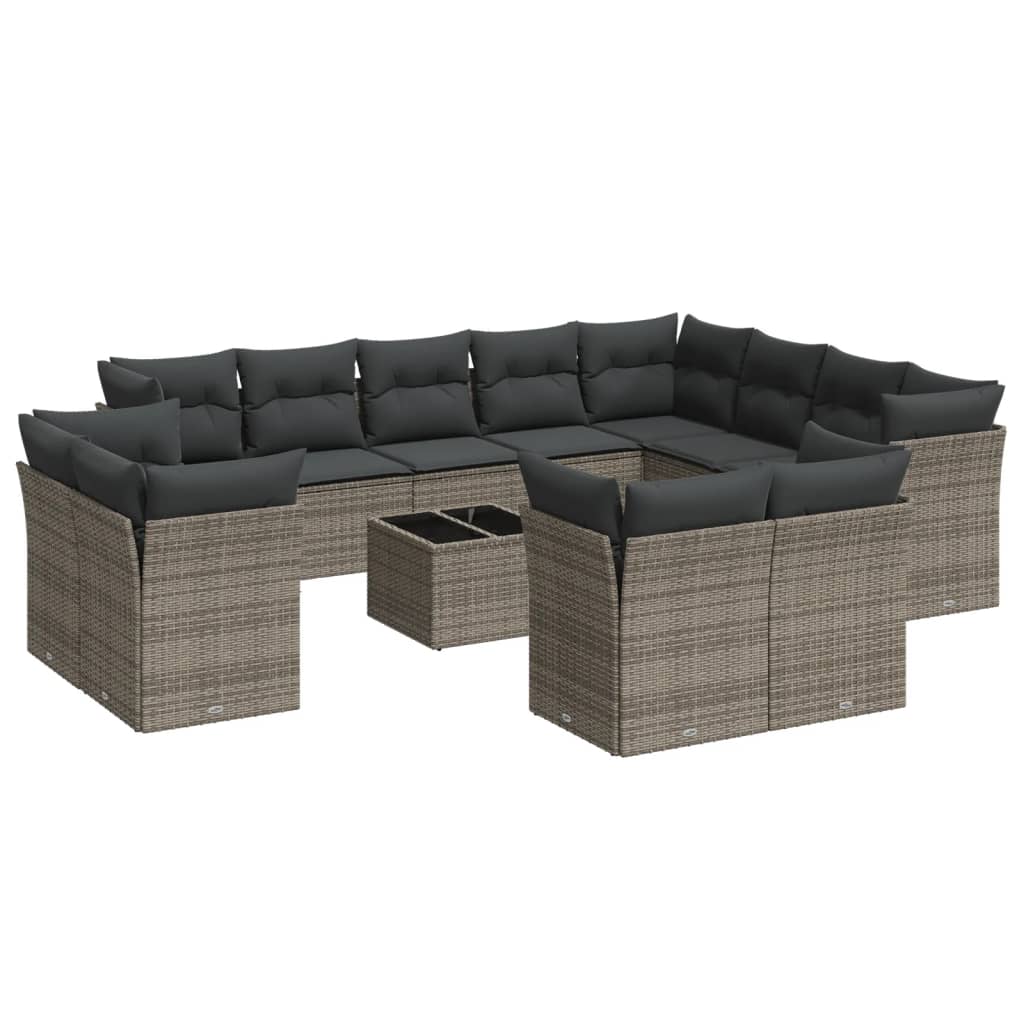13-tlg. Garten-Sofagarnitur mit Kissen Grau Poly Rattan
