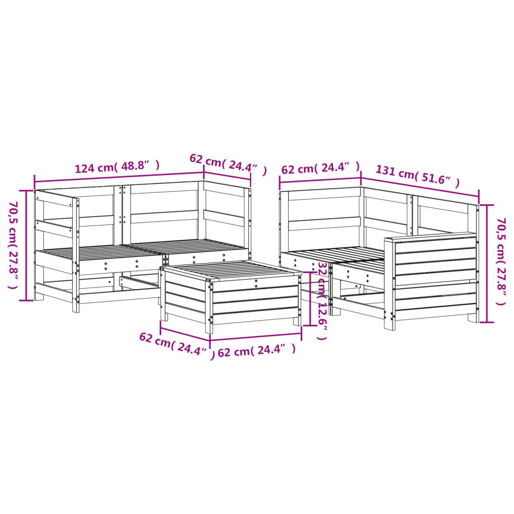 5-piece garden sofa set white solid pine