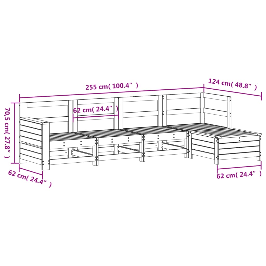 5-piece garden sofa set white solid pine