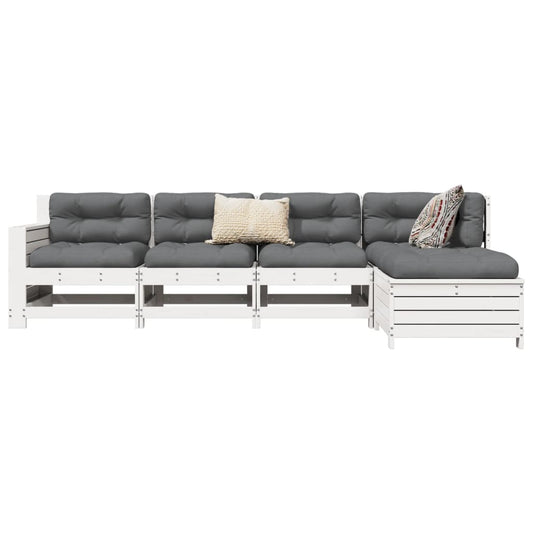 5-piece garden sofa set white solid pine