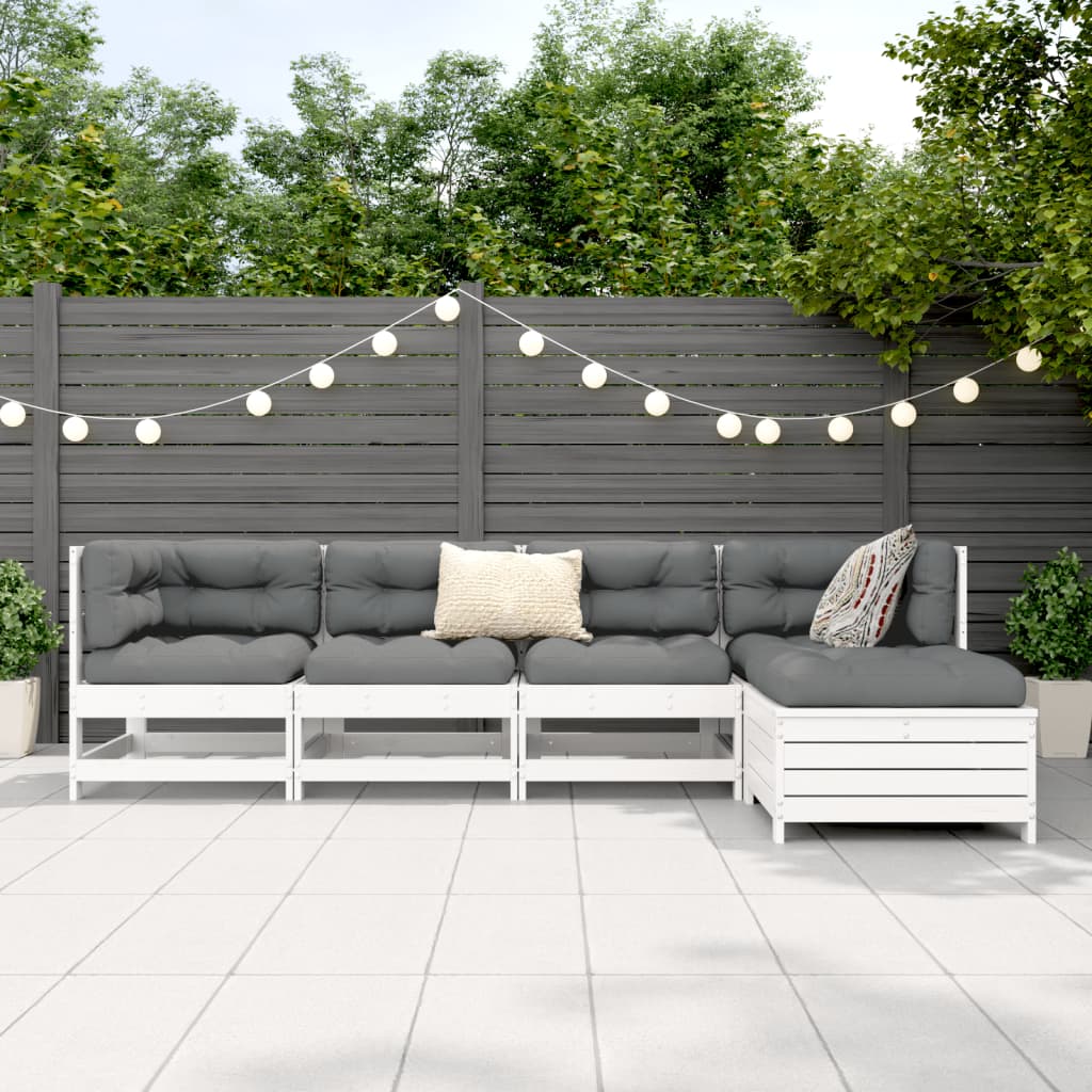 5-piece garden sofa set white solid pine