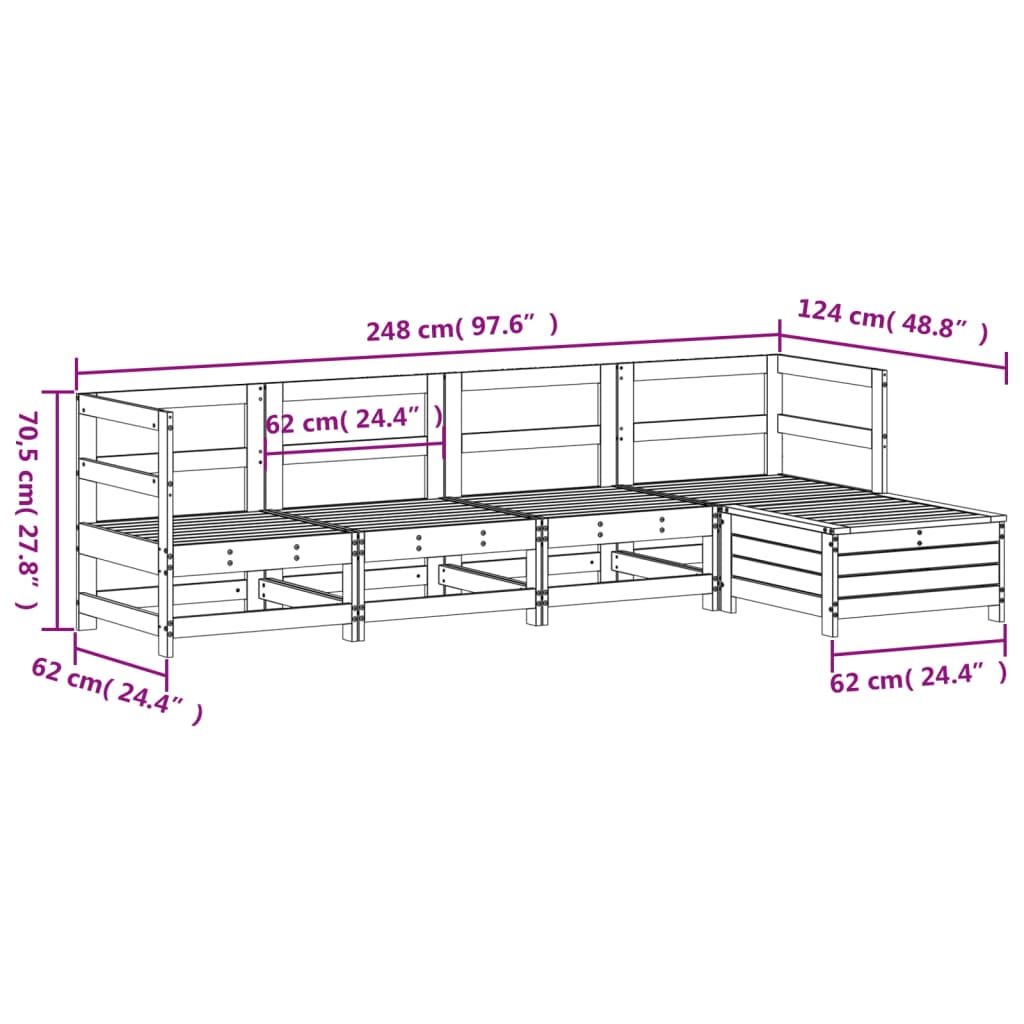 5-piece garden sofa set white solid pine