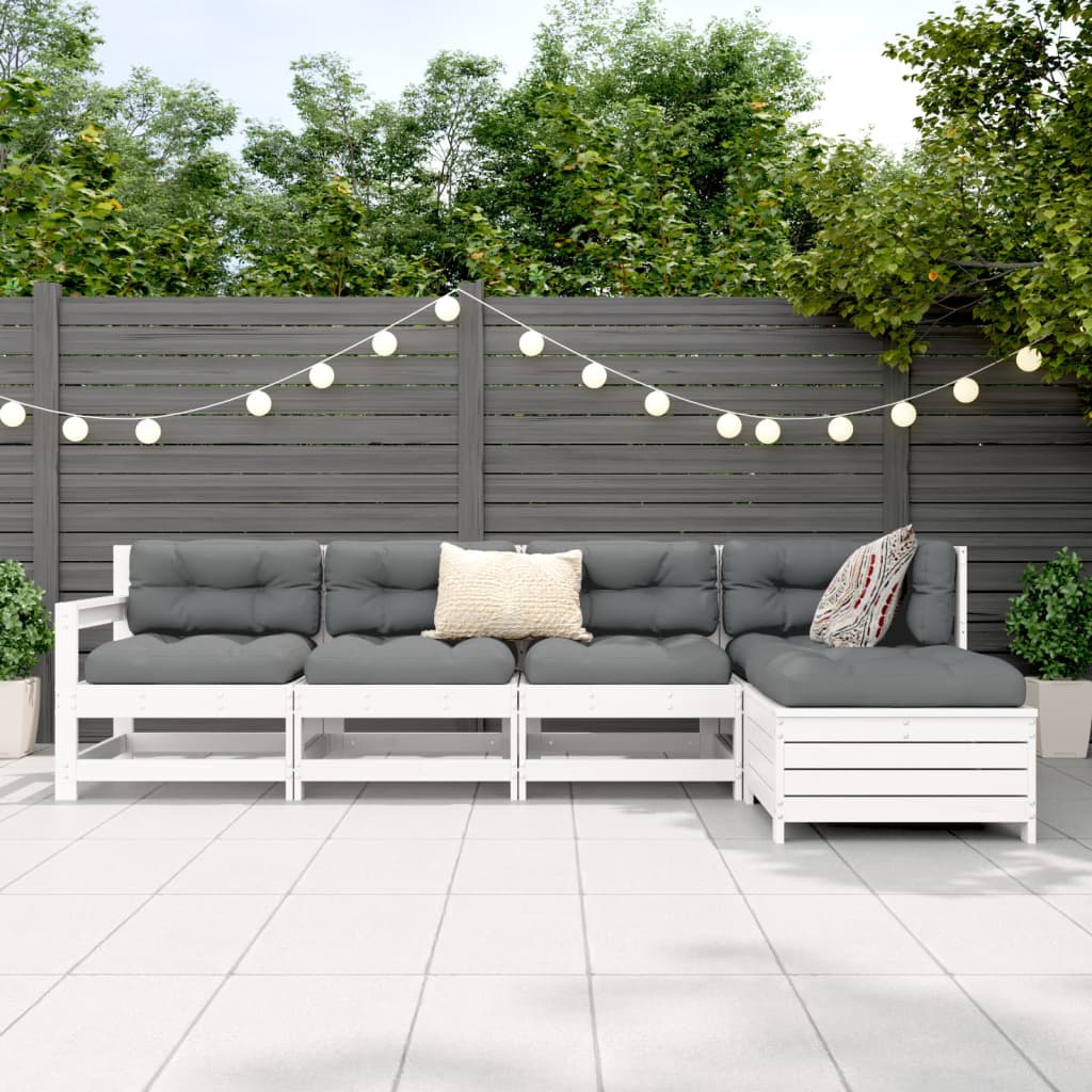 5-piece garden sofa set white solid pine
